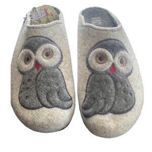 Tofee Wool Felt Owl Slippers‎ Made in Italy Grey Natural Wool Clog Mules NWT 41